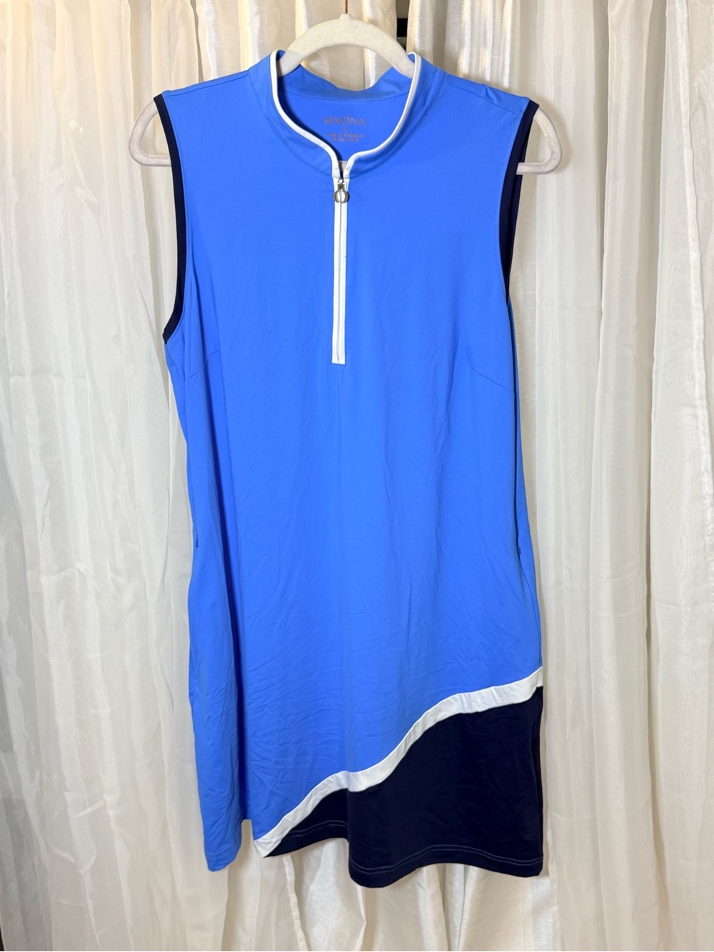 Kinona Royal Blue Sleeveless Zip-Front Swim Dress with Navy & White Trim
